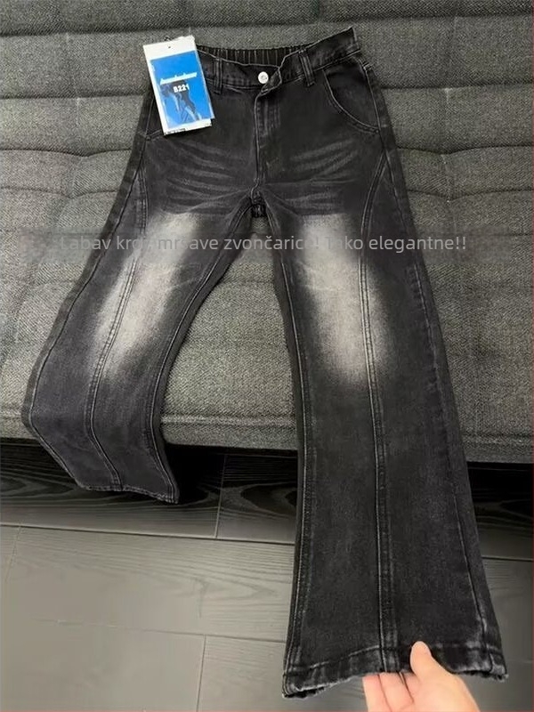 Muške traperice s američkim retro štihom, zakrivljeni rub i blago prošireni kroj, oprani denim, za proljeće i jesen