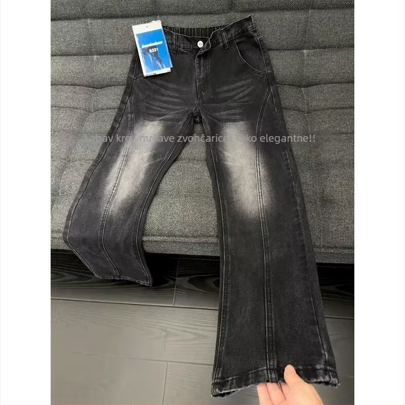 Muške traperice s američkim retro štihom, zakrivljeni rub i blago prošireni kroj, oprani denim, za proljeće i jesen