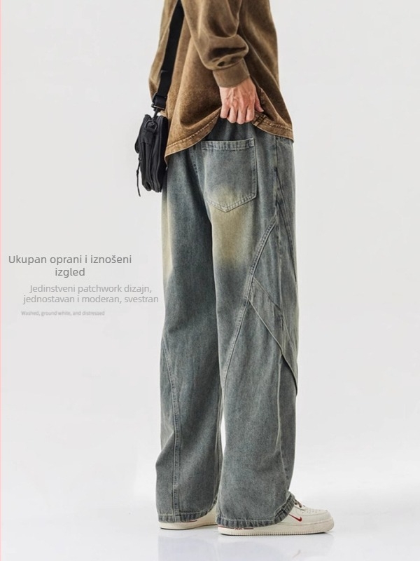 2025 nove muške traperice u američkom stilu – oprane, širokih nogavica, opušteni kroj, svakodnevne denim hlače