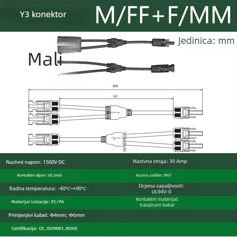 CNLonQcom mc4-Y solarni modul vanjski IP67 vodootporan fotonaponski konektor DC1000V 30A