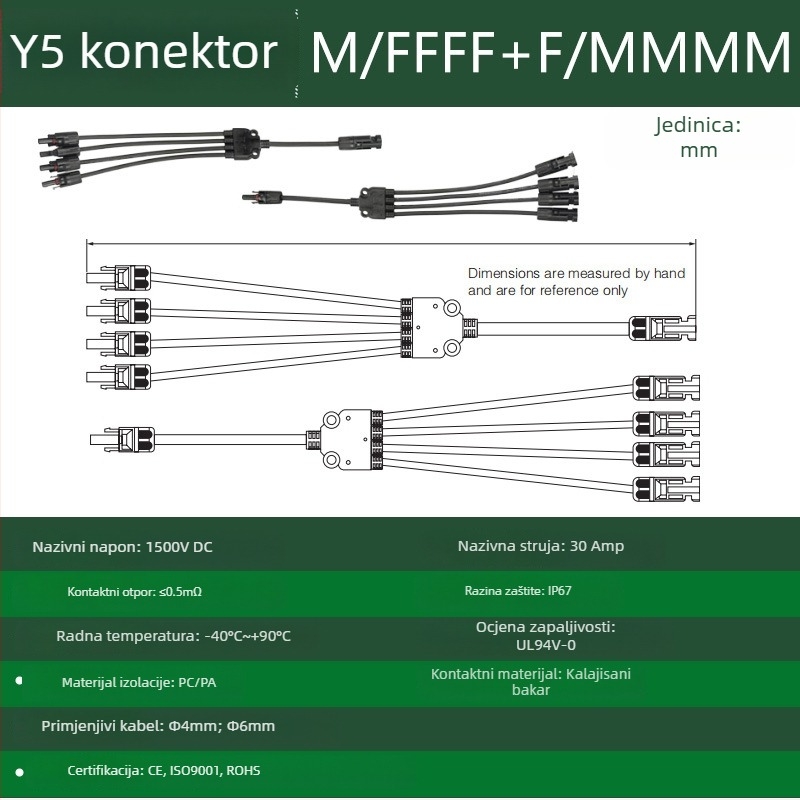 CNLonQcom mc4-Y solarni modul vanjski IP67 vodootporan fotonaponski konektor DC1000V 30A