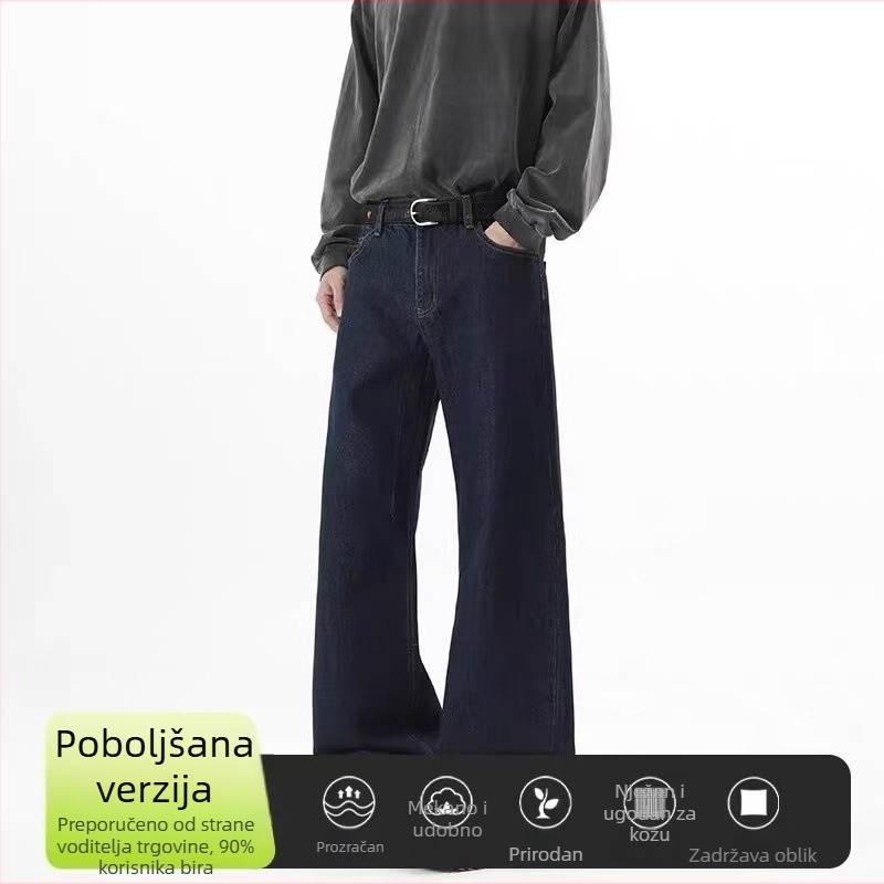 Muške traperice širokih nogavica u originalnoj boji, jesenji street style, labav kroj, oprane, duljina do poda