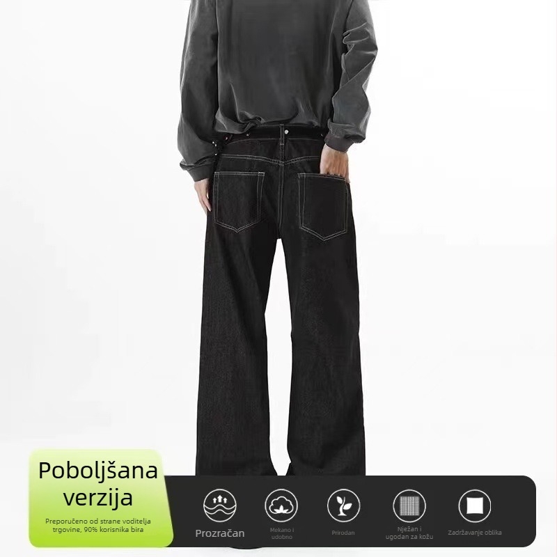 Muške traperice širokih nogavica u originalnoj boji, jesenji street style, labav kroj, oprane, duljina do poda