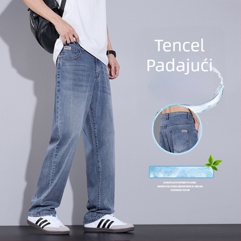 Muške traperice Lyocell s ravnim krojem, ljeto 2026, opušteni široki kroj, svakodnevne denim hlače