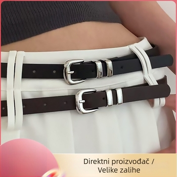 Ženski uski kaiš od PU kože sa srebrnom metalnom kopčom u obliku prstena, minimalistički dizajn, duljina 105 cm