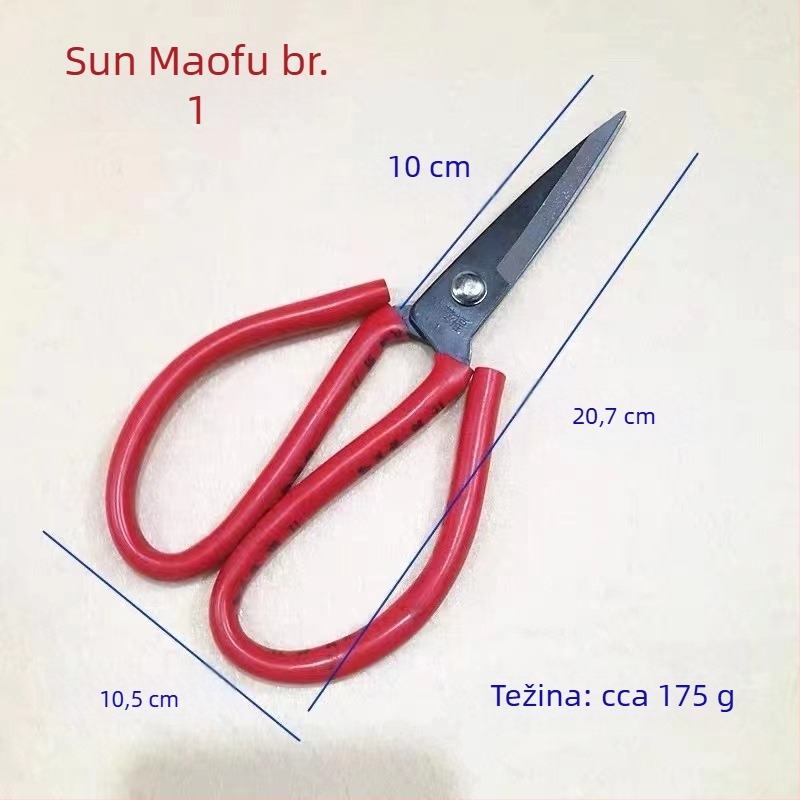 Sun Maofu Crvena drška – Set 1–4: Noževi za kućište, Kućne i industrijske škare, Škare za šivanje i cvijeće, Male škare, 55# čelik, PVC drška, 170 mm