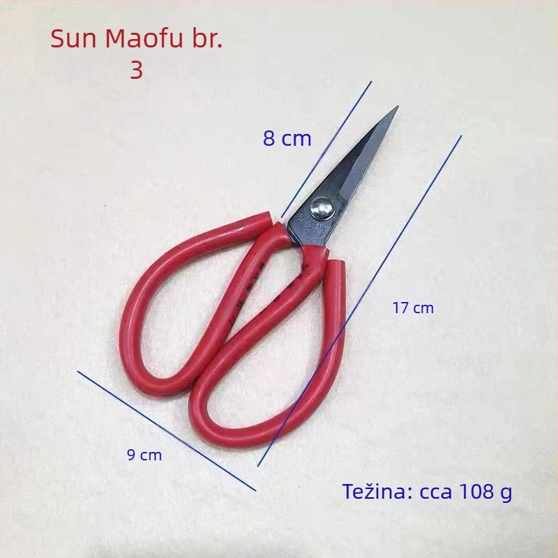 Sun Maofu Crvena drška – Set 1–4: Noževi za kućište, Kućne i industrijske škare, Škare za šivanje i cvijeće, Male škare, 55# čelik, PVC drška, 170 mm