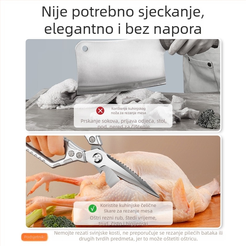 Kuhinjske teške škarice od nehrđajućeg čelika, višestruke namjene za rezanje kostiju peradi i mesa