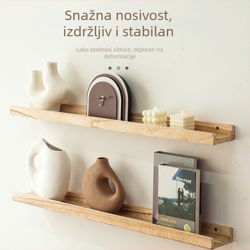 Nordijski minimalistički petoslojni zidni drveni regal za pohranu – za spavaću sobu, kuhinju i kućnu uporabu