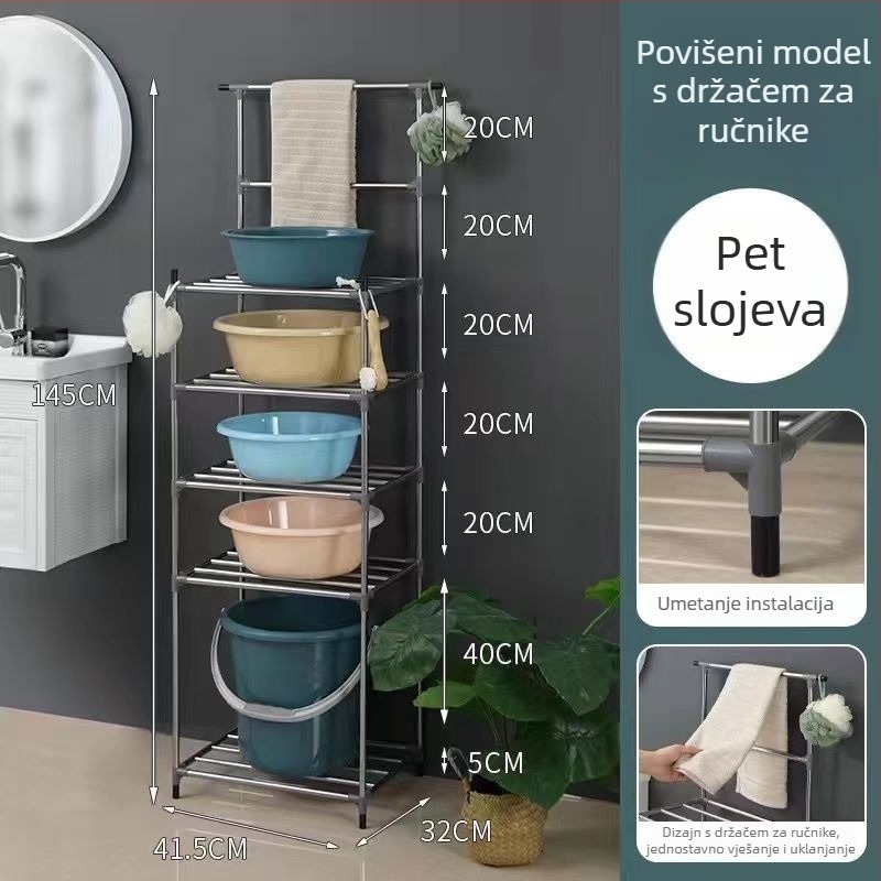 Stalak za umivaonik od nehrđajućeg čelika, podni stalak za kupaonicu i kuhinju, višeslojni, višefunkcionalni.