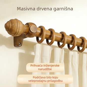 Drveni štap za zavjese s nosačima za smještaj, rimski stil drveni štap, jednodelni drveni štap s otvorom, vodoravna šipka za dnevni boravak