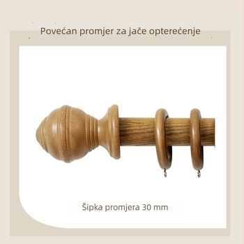 Drveni štap za zavjese s nosačima za smještaj, rimski stil drveni štap, jednodelni drveni štap s otvorom, vodoravna šipka za dnevni boravak