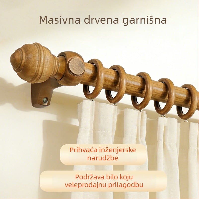 Drveni štap za zavjese s nosačima za smještaj, rimski stil drveni štap, jednodelni drveni štap s otvorom, vodoravna šipka za dnevni boravak