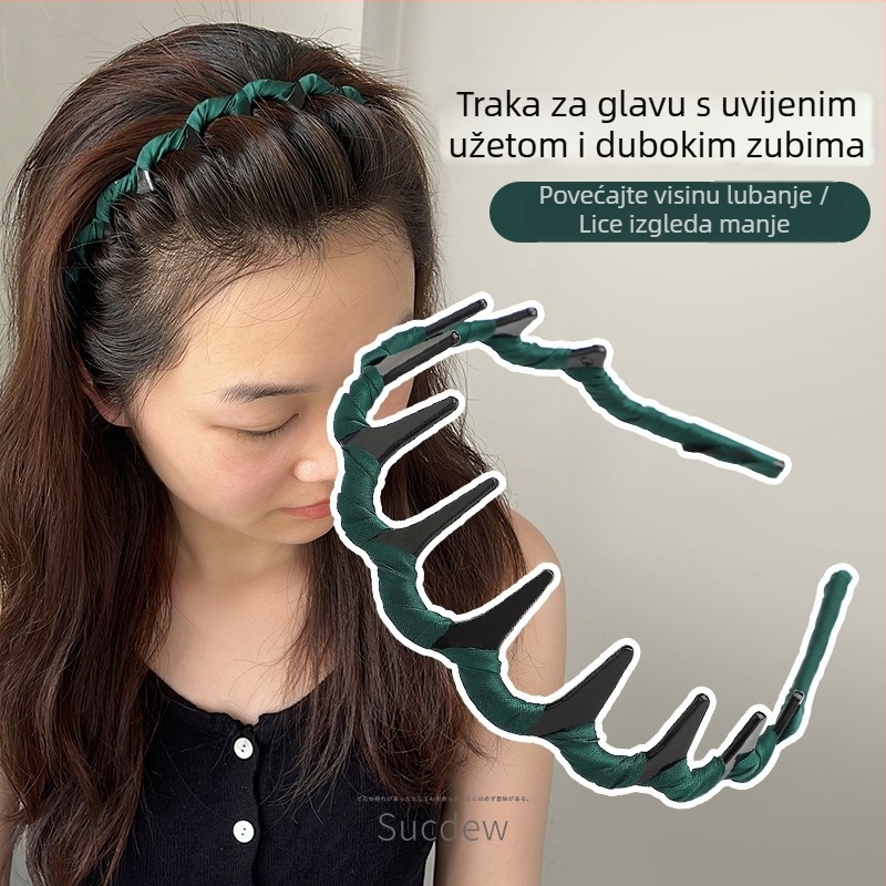 Tekstilna traka za kosu s protukliznim dizajnom i zubima za bolji grip, traka za kosu s velikim valom za pranje lica, dodatak za kosu s visokim vrhom