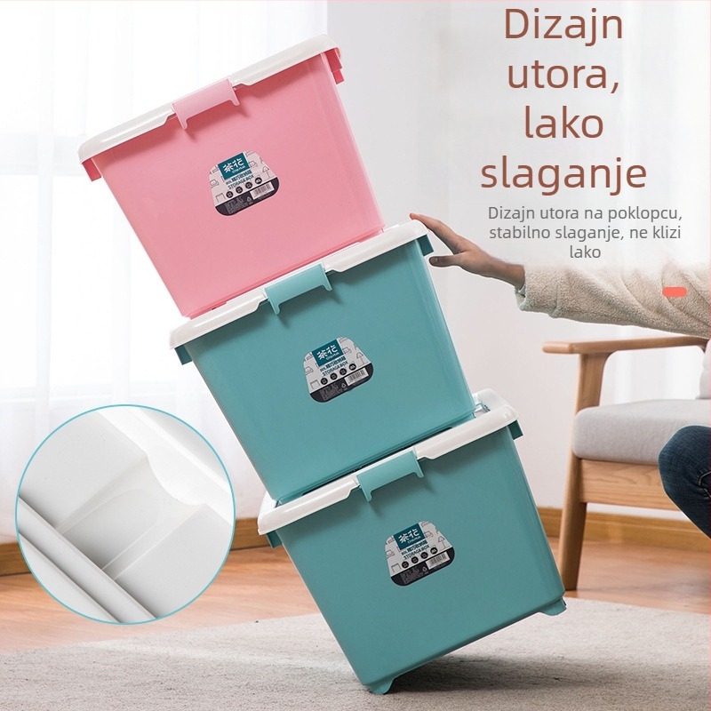 Camellia Velika plastična kutija za pohranu s poklopcem, 80 L, za odjeću i igračke