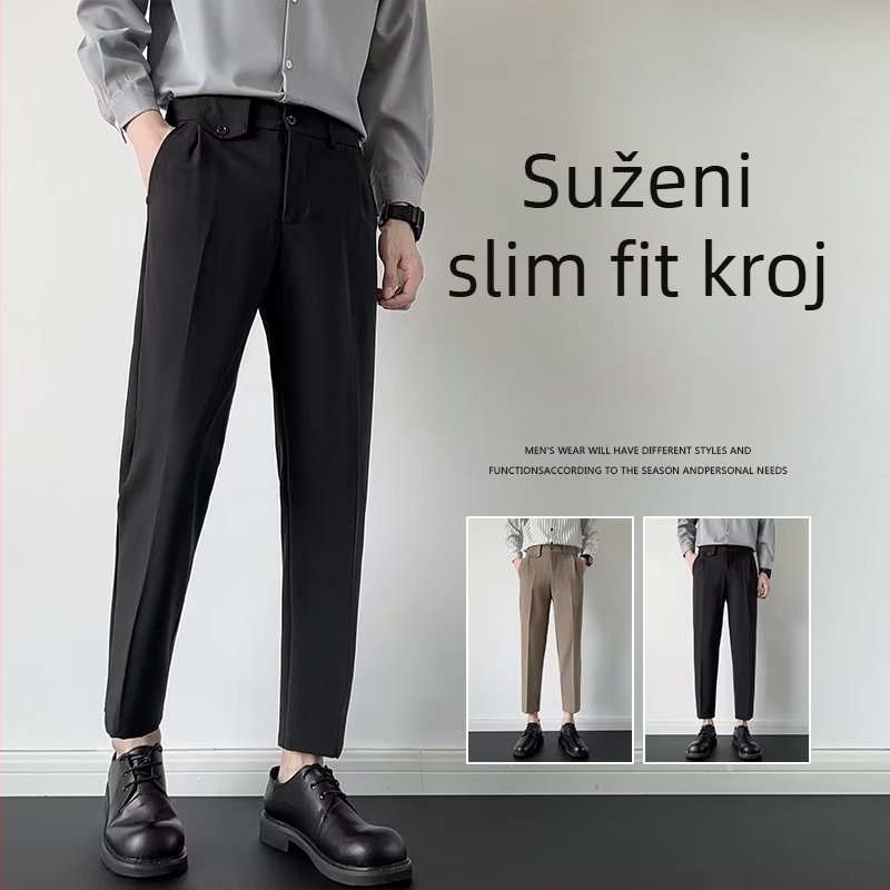 Muške crne hlače ravnog kroja, hlače za sako, jesenske duge hlače, opušten i elegantan kroj