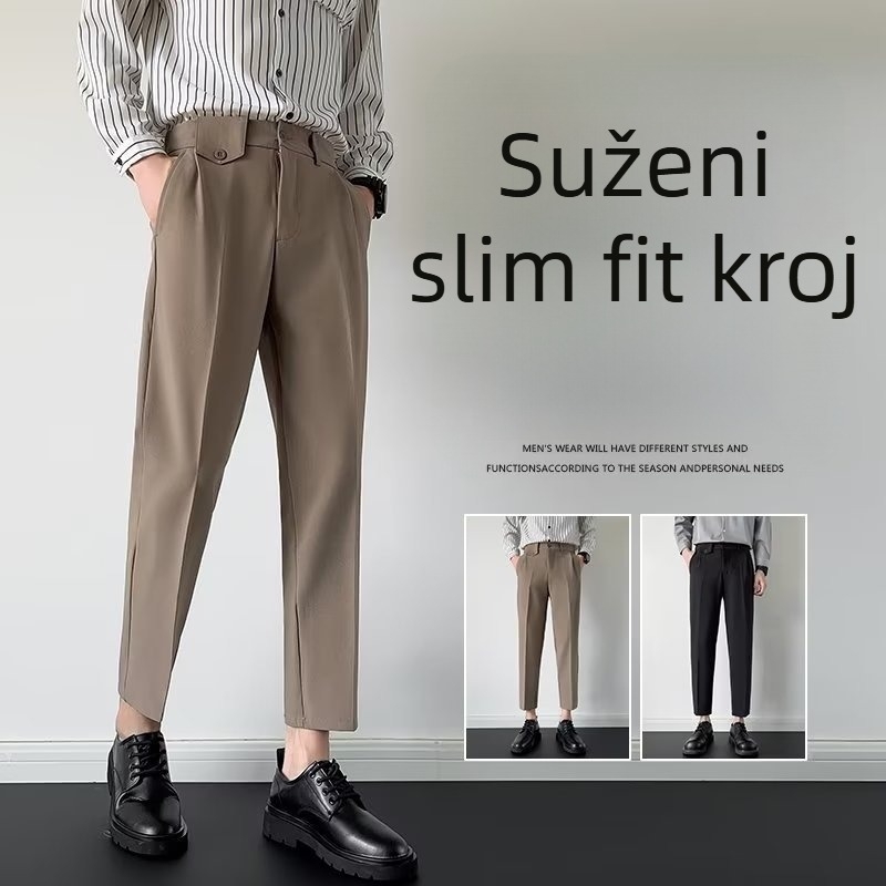 Muške crne hlače ravnog kroja, hlače za sako, jesenske duge hlače, opušten i elegantan kroj