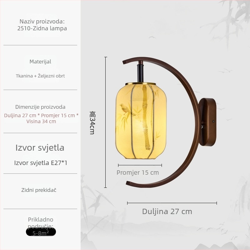 Noćna zidna lampa u stilu Song dinastije s platnenim abažurom, LED, retro kineski stil