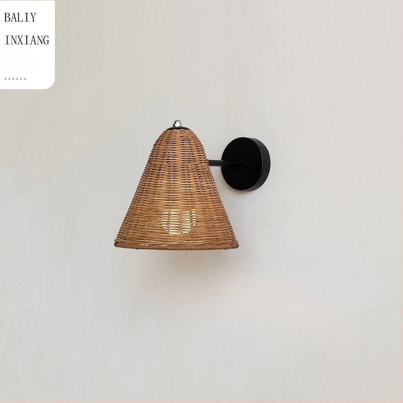 Zidna lampa od ratana u stilu Wabi-Sabi – retro japanski i moderni kineski dizajn za dnevni boravak, spavaću sobu i hodnik, Zen