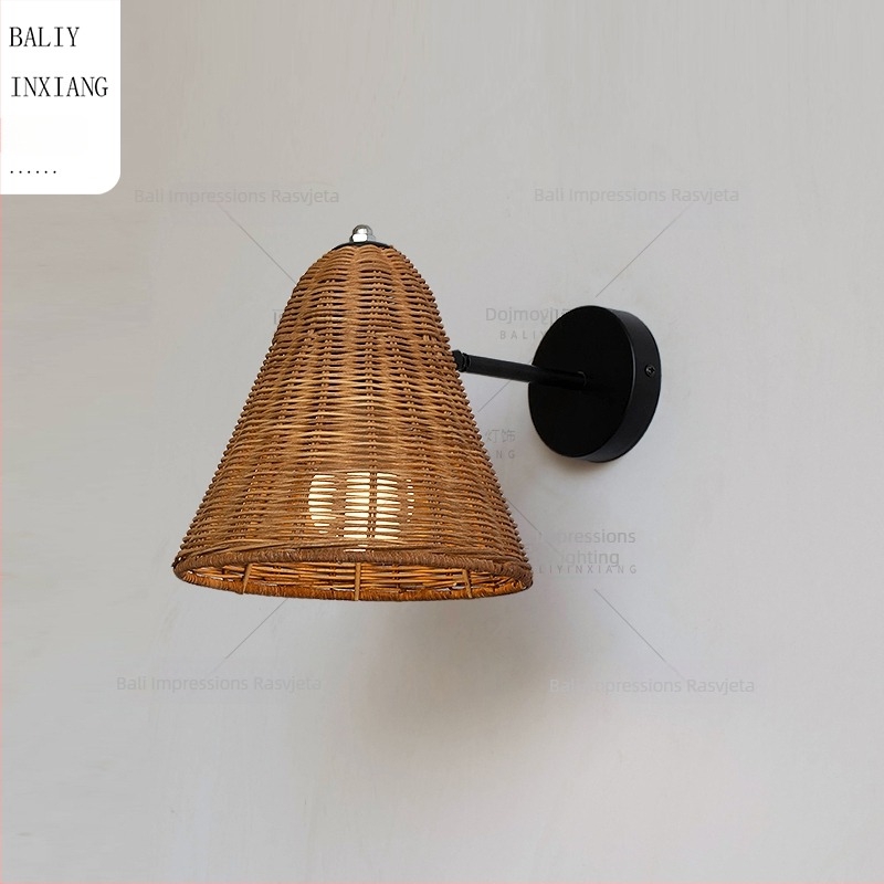 Zidna lampa od ratana u stilu Wabi-Sabi – retro japanski i moderni kineski dizajn za dnevni boravak, spavaću sobu i hodnik, Zen
