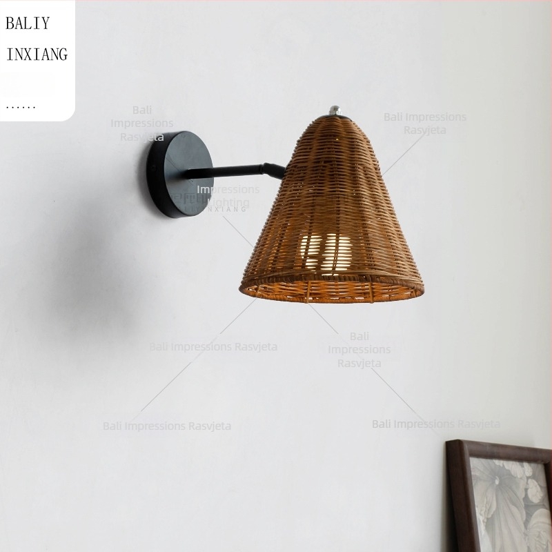 Zidna lampa od ratana u stilu Wabi-Sabi – retro japanski i moderni kineski dizajn za dnevni boravak, spavaću sobu i hodnik, Zen