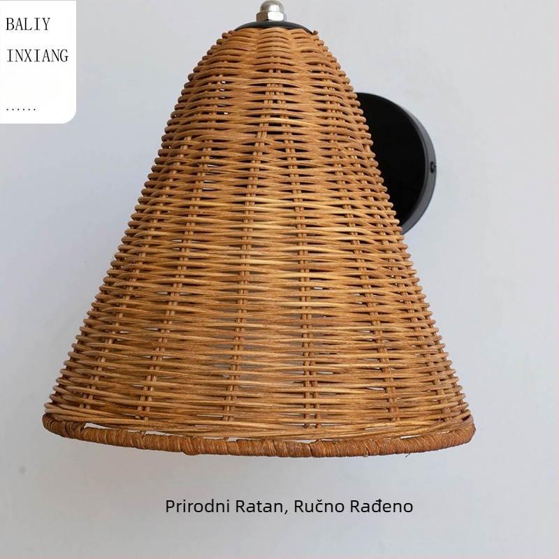 Zidna lampa od ratana u stilu Wabi-Sabi – retro japanski i moderni kineski dizajn za dnevni boravak, spavaću sobu i hodnik, Zen
