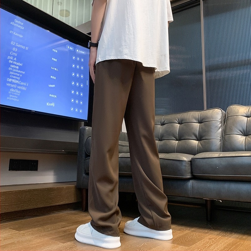 Ice Silk casual hlače, ravne krojenje, opuštena silueta, jesen, jednobojna boja, svježi komfor