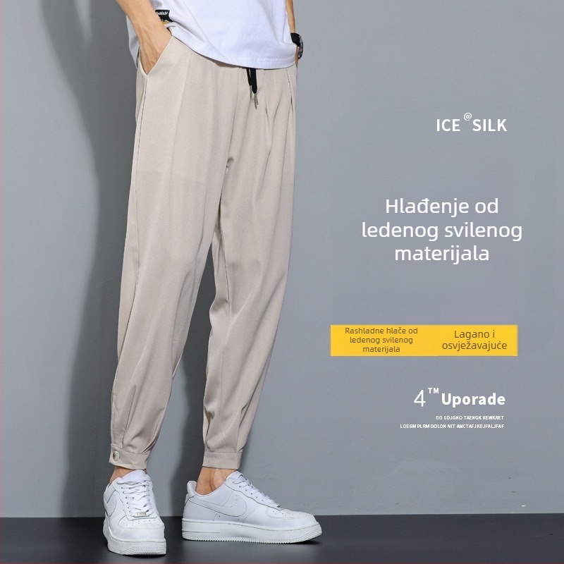 Muške hlače od Ice Silk s drapiranim krojem, široke, lagane ljetne casual hlače, dužina 9/10