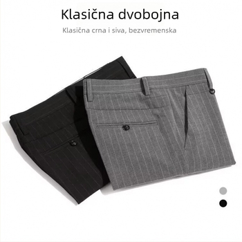 Muške hlače s prugama u stilu odijela, svakodnevne, otporne na nabiranje, straight kroj, do gležnja, tankog materijala