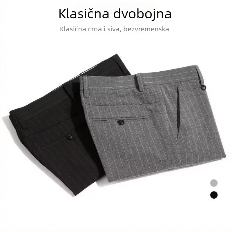 Muške hlače s prugama u stilu odijela, svakodnevne, otporne na nabiranje, straight kroj, do gležnja, tankog materijala