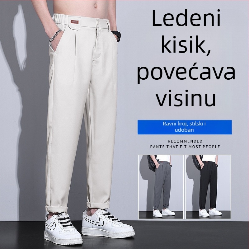 Muške ljetne hlače od ice silk, opušteni kroj, ravno krojenje, dužina 9/10
