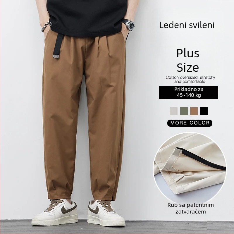Muške Ice Silk casual hlače za ljeto, lagane, brzo sušeće, plus veličina, široki kroj