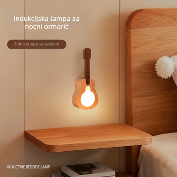 Lampa na zidu u obliku gitare od masivnog drveta, senzor pokreta, punjiva magnetska zidna lampa, dekorativni dodatak spavaćoj sobi i noćna lampica