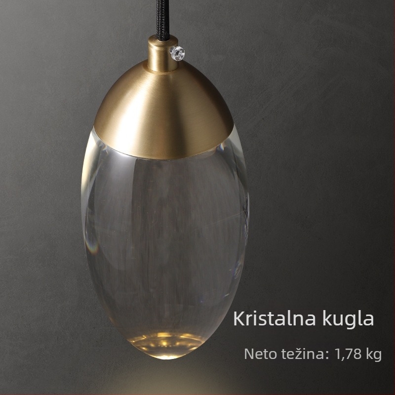 Kristalna zidna svjetiljka od čistog bakra, postmodernog stila, s kristalnom kuglom, pogodna za stubište, spavaću sobu i dnevni boravak.