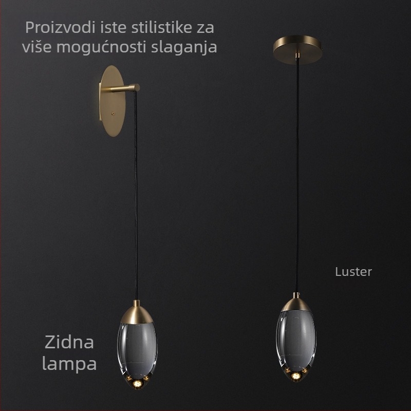 Kristalna zidna svjetiljka od čistog bakra, postmodernog stila, s kristalnom kuglom, pogodna za stubište, spavaću sobu i dnevni boravak.