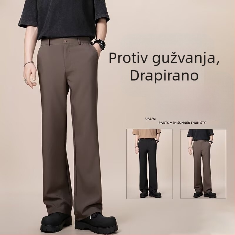 Muške ljetne hlače za odijelo s draperijom i bez nabora, opuštena ravna kroj, do poda, casual stil