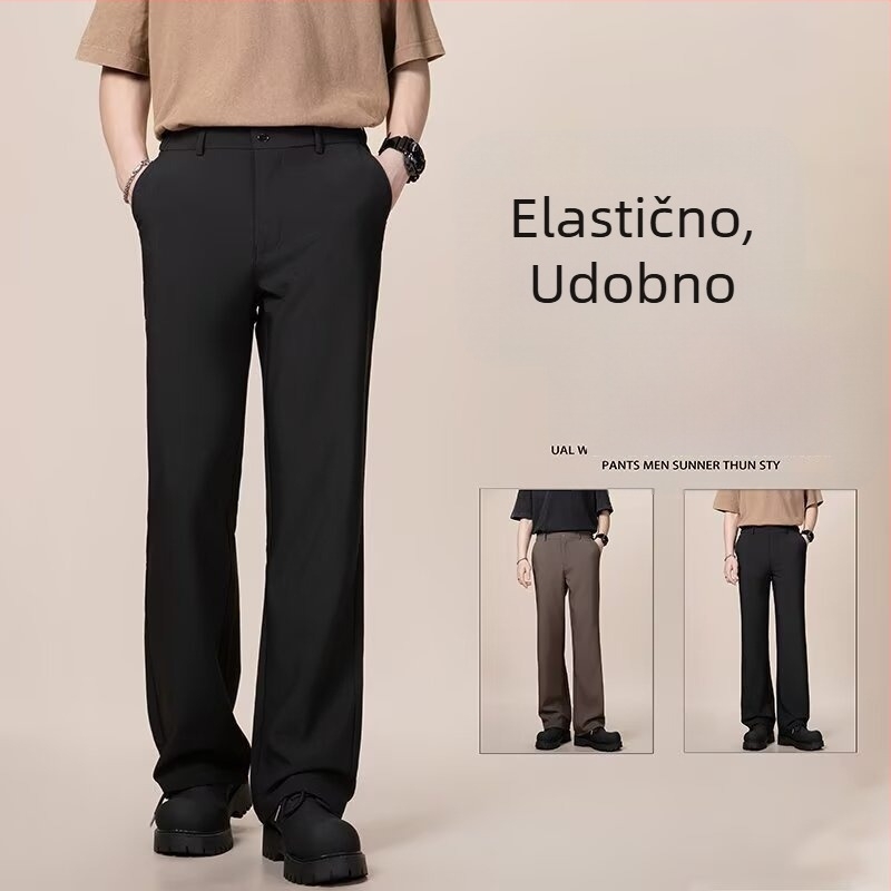 Muške ljetne hlače za odijelo s draperijom i bez nabora, opuštena ravna kroj, do poda, casual stil