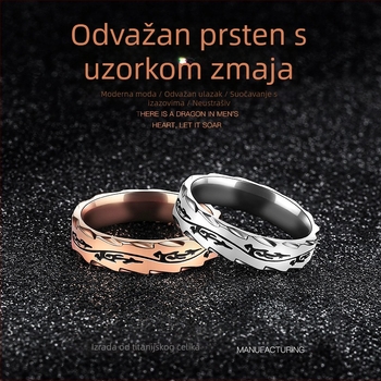 Yu Ren muški prsten od titan čelika – zmajev stil, dizajnom usmjeren, nišni trendovski prsten, personaliziran za kažiprst ili mali prst, boja ne blijedi