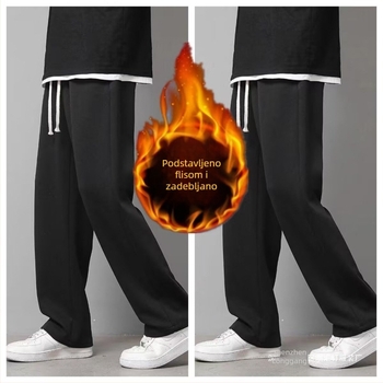 2025 nove muške casual hlače za zimu, opuštenog ravnog kroja, debeli flekse, drapiranog izgleda, široke nogavice, dugačke, trendy