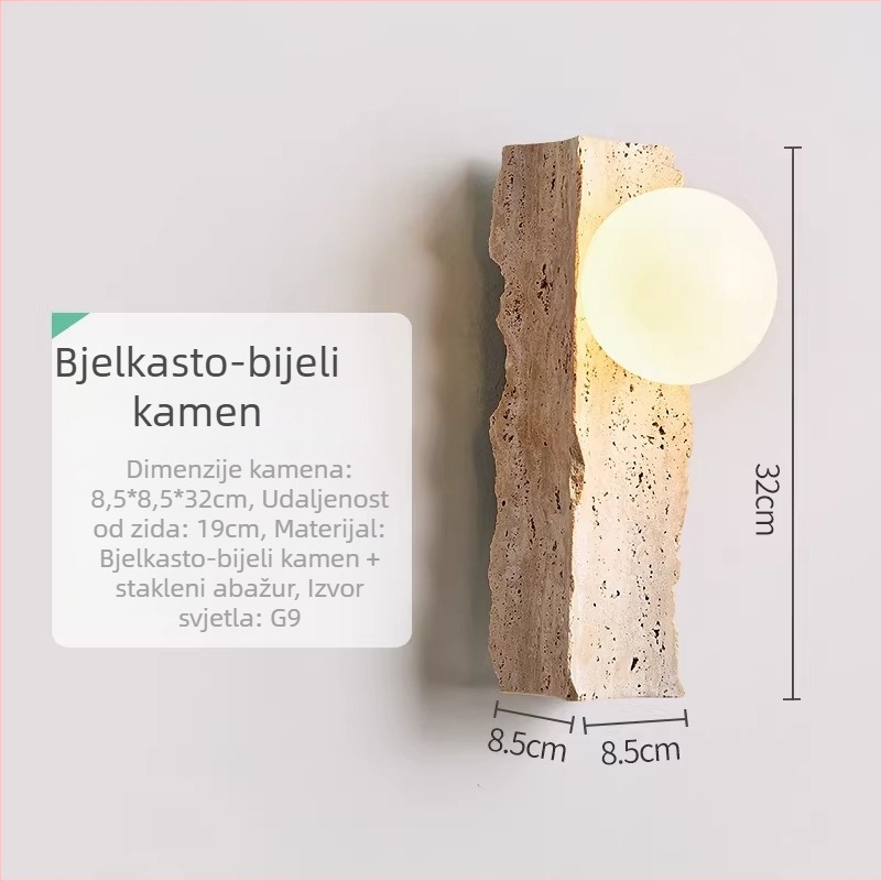 Žuta travertinska zidna lampa uz uzglavlje kreveta, vintage wabi-sabi stil, visokokvalitetan retro dojam, za gostinjce, dnevne sobe, spavaće sobe, hodnike i stepenice