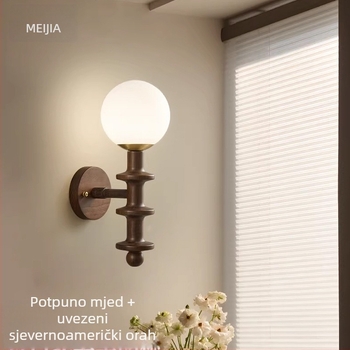 Francuski stil retro zidna lampa od orahovog drveta sa staklenim abažurom za dnevni boravak i spavaću sobu