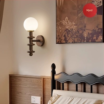 Francuski stil retro zidna lampa od orahovog drveta sa staklenim abažurom za dnevni boravak i spavaću sobu