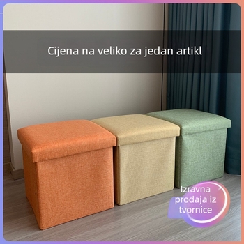Taburet za pohranu od tkanine, sklopivi, kvadratni, organizator za obuću