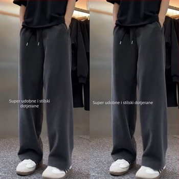 Muške Ba-Style hlače za zimu s fleecem, udoban širokog kroja, sportsko-casual stil, tople, široke nogavice, ravni kroj