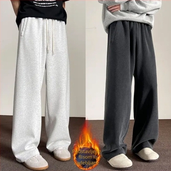 Muške Ba-Style hlače za zimu s fleecem, udoban širokog kroja, sportsko-casual stil, tople, široke nogavice, ravni kroj