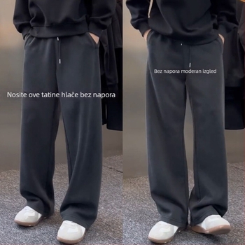 Muške Ba-Style hlače za zimu s fleecem, udoban širokog kroja, sportsko-casual stil, tople, široke nogavice, ravni kroj