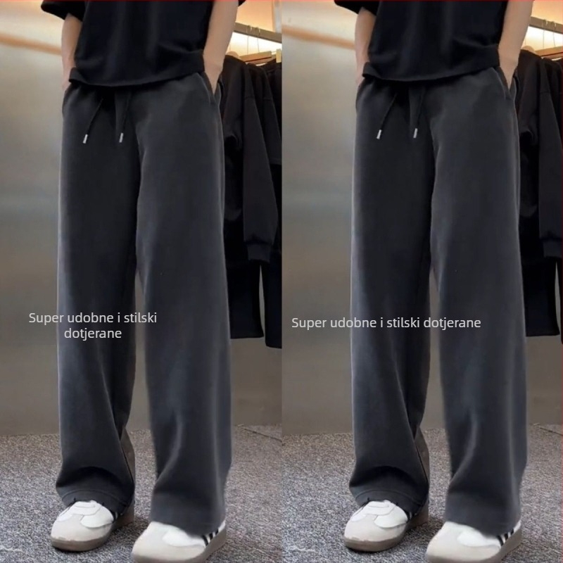 Muške Ba-Style hlače za zimu s fleecem, udoban širokog kroja, sportsko-casual stil, tople, široke nogavice, ravni kroj