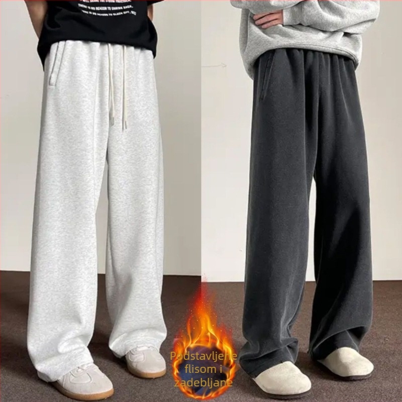 Muške Ba-Style hlače za zimu s fleecem, udoban širokog kroja, sportsko-casual stil, tople, široke nogavice, ravni kroj