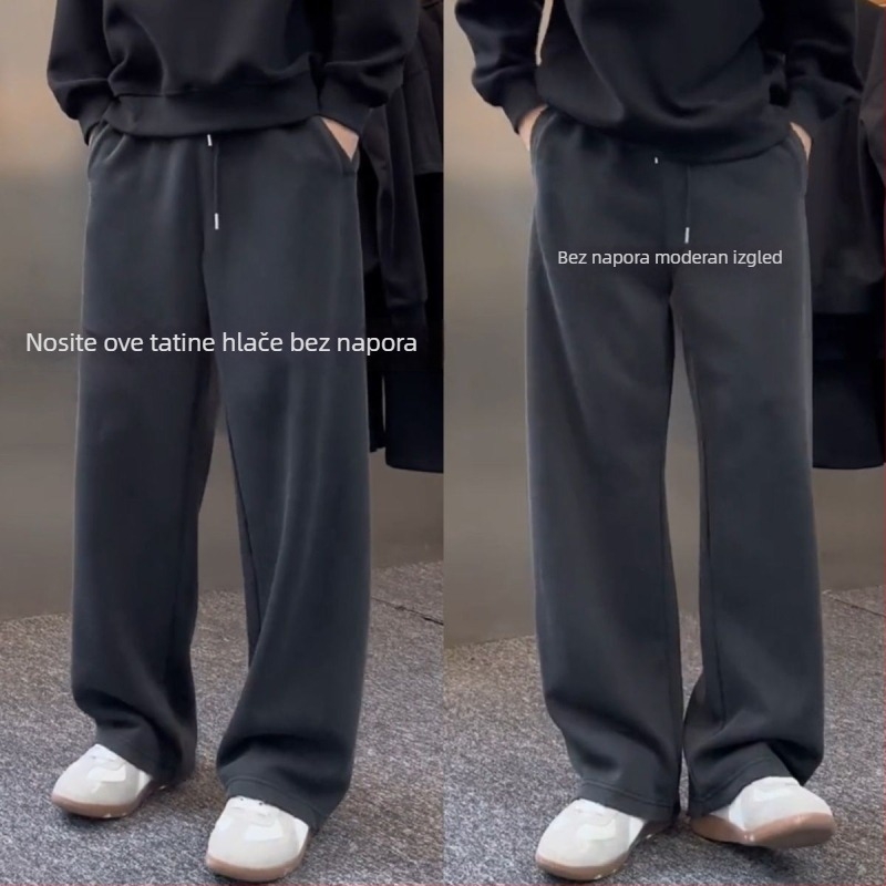 Muške Ba-Style hlače za zimu s fleecem, udoban širokog kroja, sportsko-casual stil, tople, široke nogavice, ravni kroj