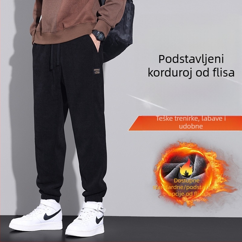Muške hlače od corduroya s fleece unutarnjom, tople za jesen-zimu, casual